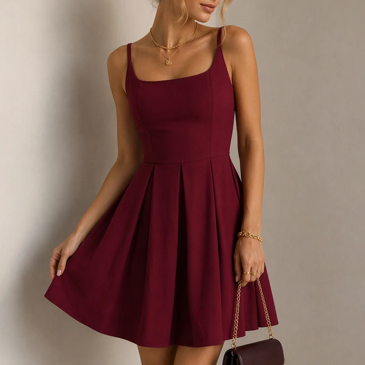 Strap Ruched A-Line Slip Mini Dress