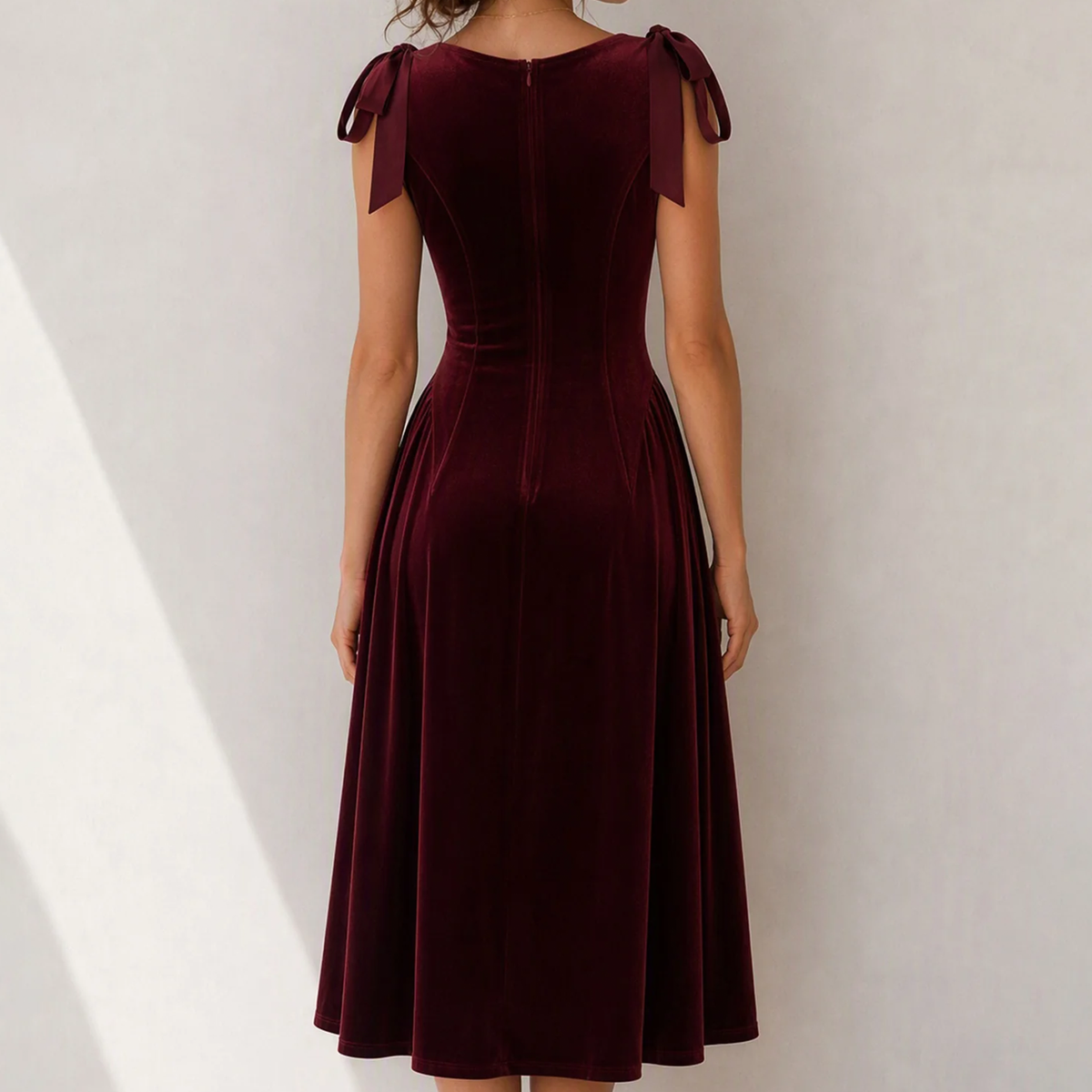 Boat Neck Bow Strap A-Line Midi Dress