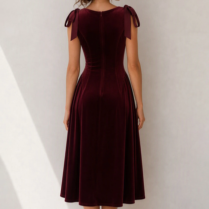 Boat Neck Bow Strap A-Line Midi Dress