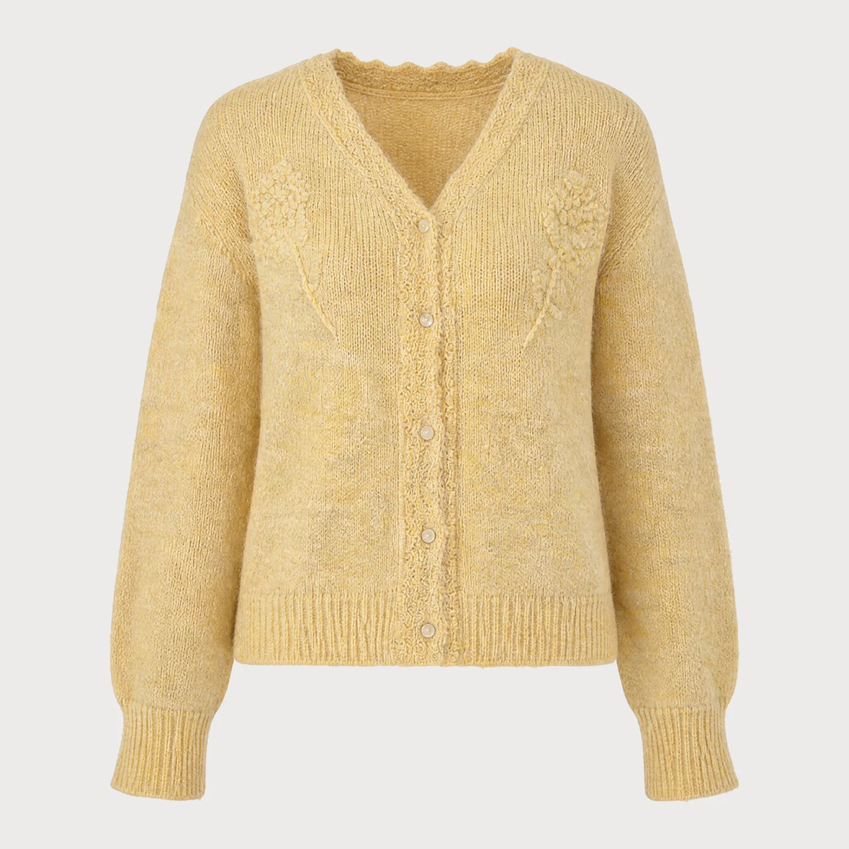 V Neck Floral Button Knit Cardigan