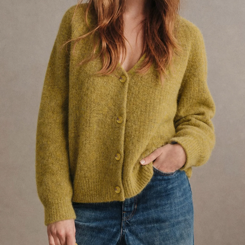 Loose V-Neck Textured Button Knit Cardigan